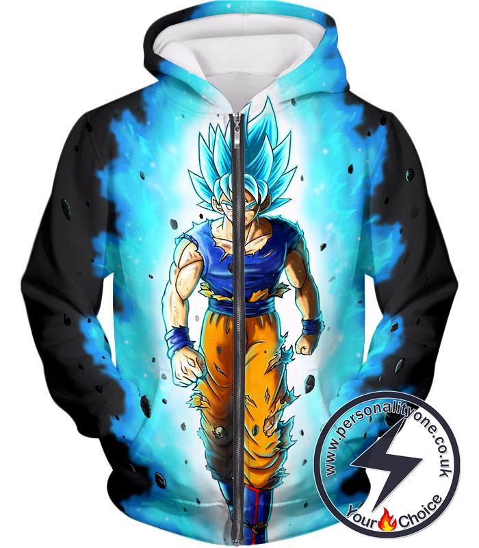 Dragon Ball Super Cool Goku Super Saiyan Blue Awesome Anime Promo Black Zip Up Hoodie